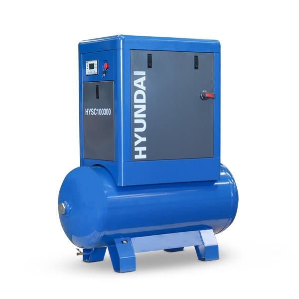 Hyundai 10hp 300L Heavy - Duty Industrial Screw Air Compressor, 400v, Quiet Running| HYSC100300 - Risborough Garden Machinery