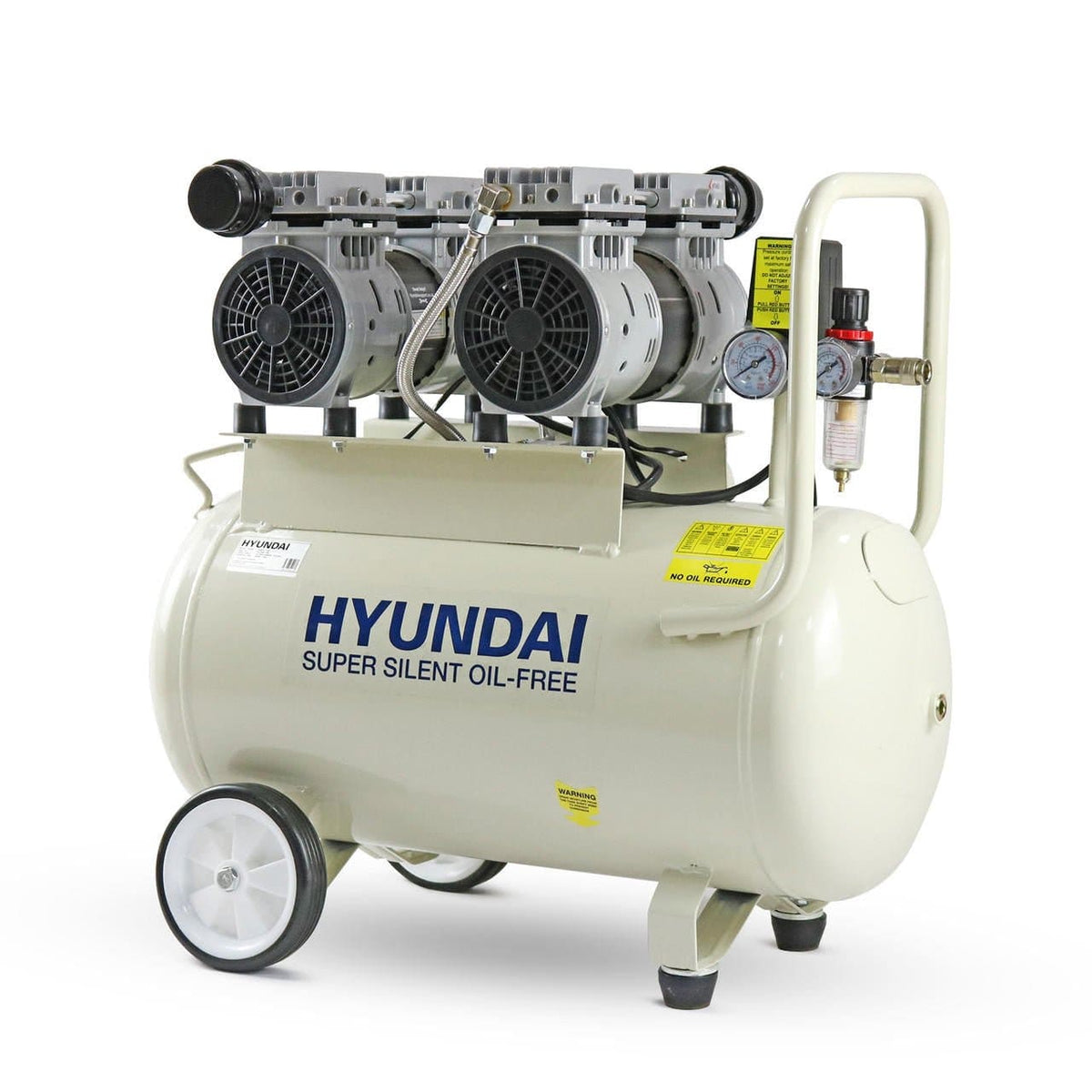 Hyundai 2hp 50L Oil Free Low Noise Portable Electric Air Compressor 11CFM 118psi | HY27550 - Risborough Garden Machinery