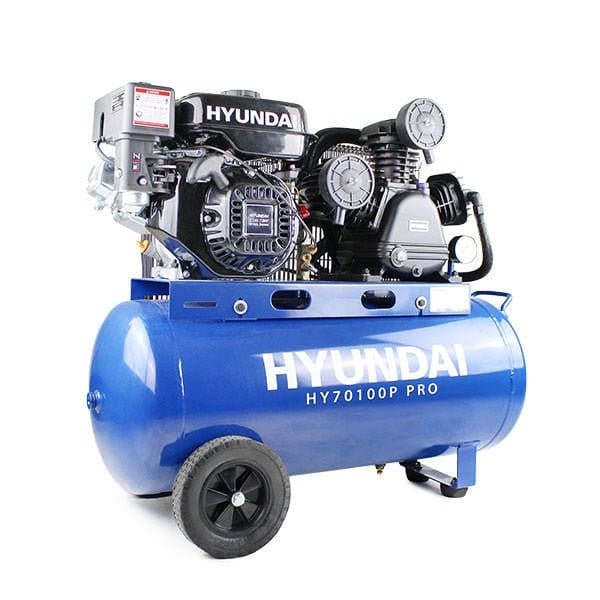 Hyundai 7hp 90L Heavy Duty Petrol Air Compressor 10.7CFM 145psi Belt Drive | HY70100P - Risborough Garden Machinery