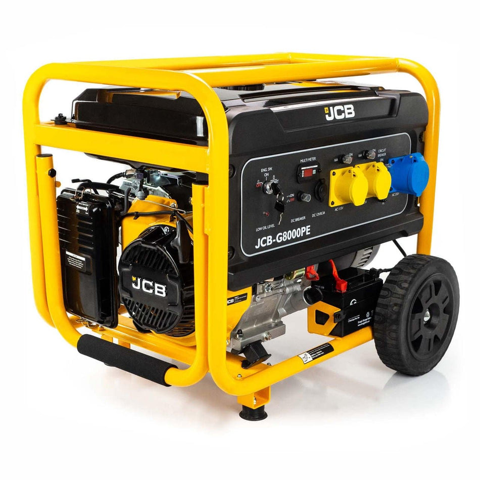 JCB 7.9kW / 9.8kVa Petrol Site Generator, 15hp 457cc JCB Engine, Recoil & Electric Start | JCB - G8000PE - Risborough Garden Machinery